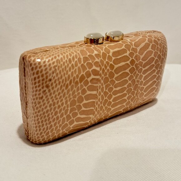 Sondra Roberts Nude Embossed Clutch with Pearl Closure - Picture 3 of 9